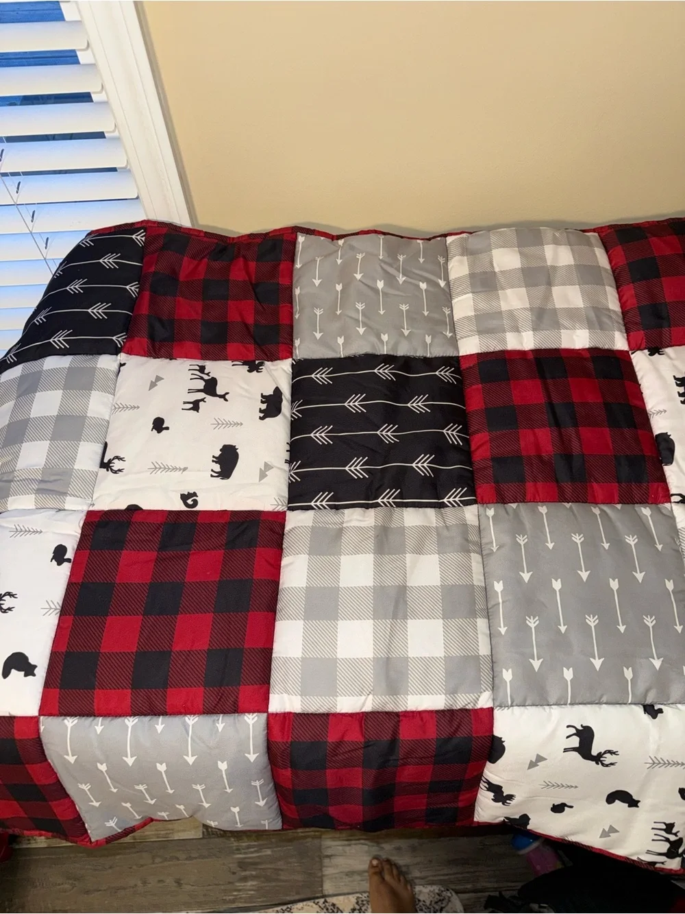 Red and Black Buffalo Plaid Home Bedding Set - Cozy Patchwork Quilt baby boy